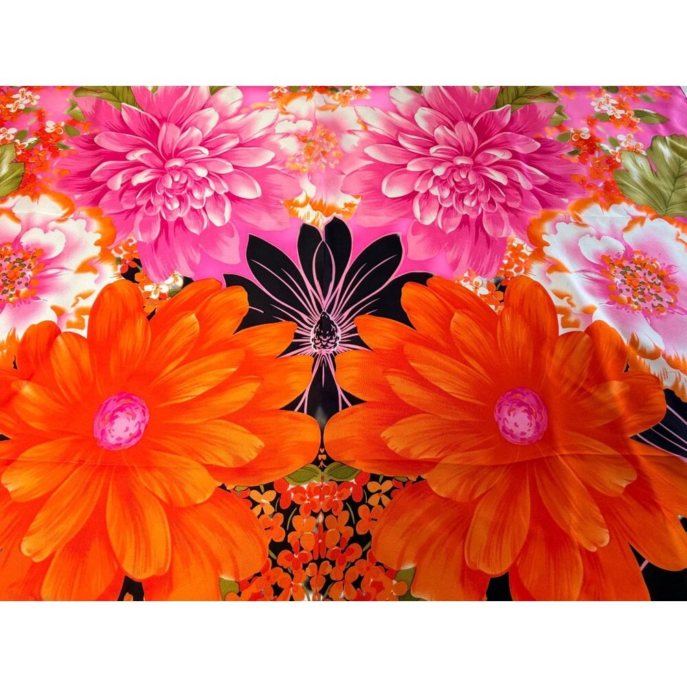 Adrienne Landau Studio Floral Silk Scarf Pink Orange Black Bold Retro Design 35" - Picture 6 of 11